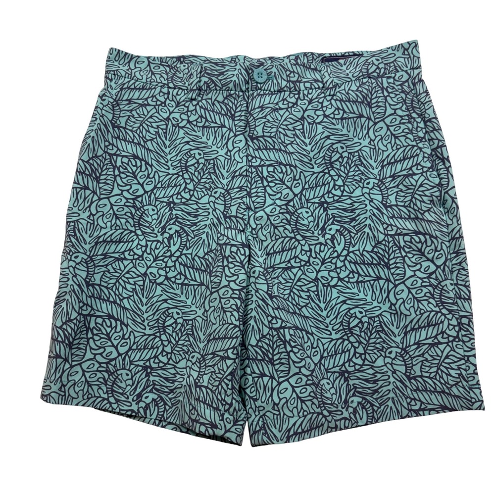 Vineyard Vines Performance Breaker Shorts Mens 32 Turquoise Tropical Leafโ Print
